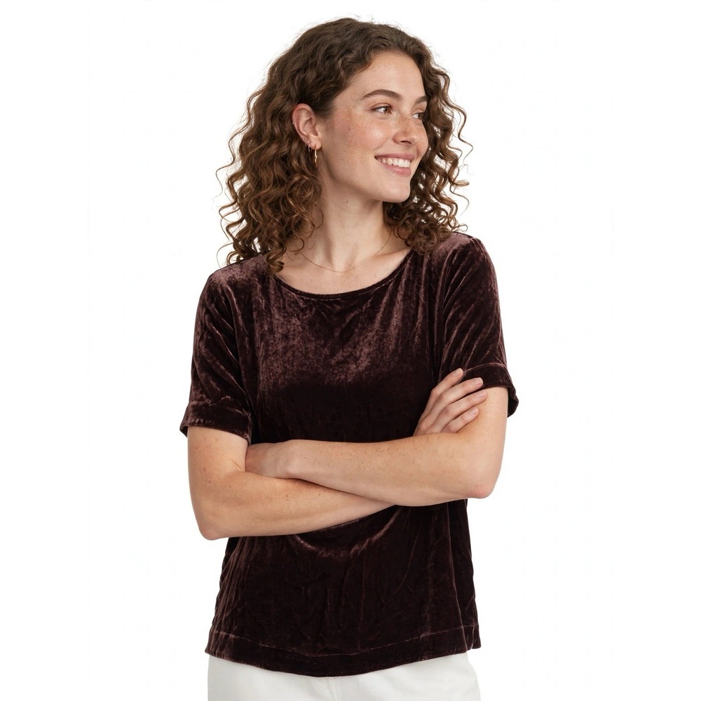 Sundance Brown Velvet Short Sleeve Top Soft Luxe Casual Womens M